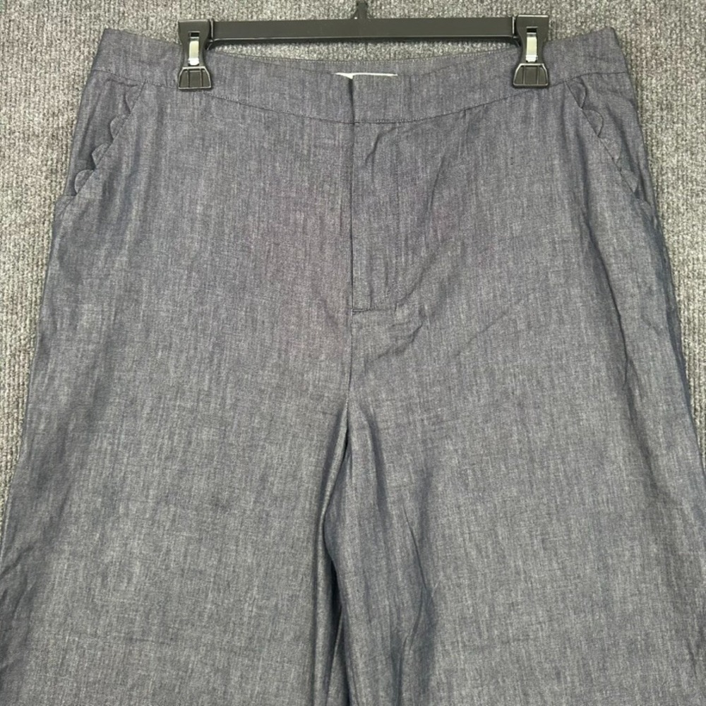 Kika Vargas Women's Crop Dress Pants Wide Leg Dark Blue Chambray Size 12 - Picture 2 of 14